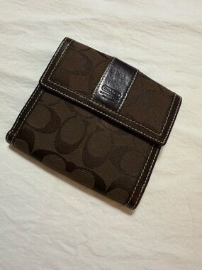 Coach Brown Signature Canvas Trifold Wallet